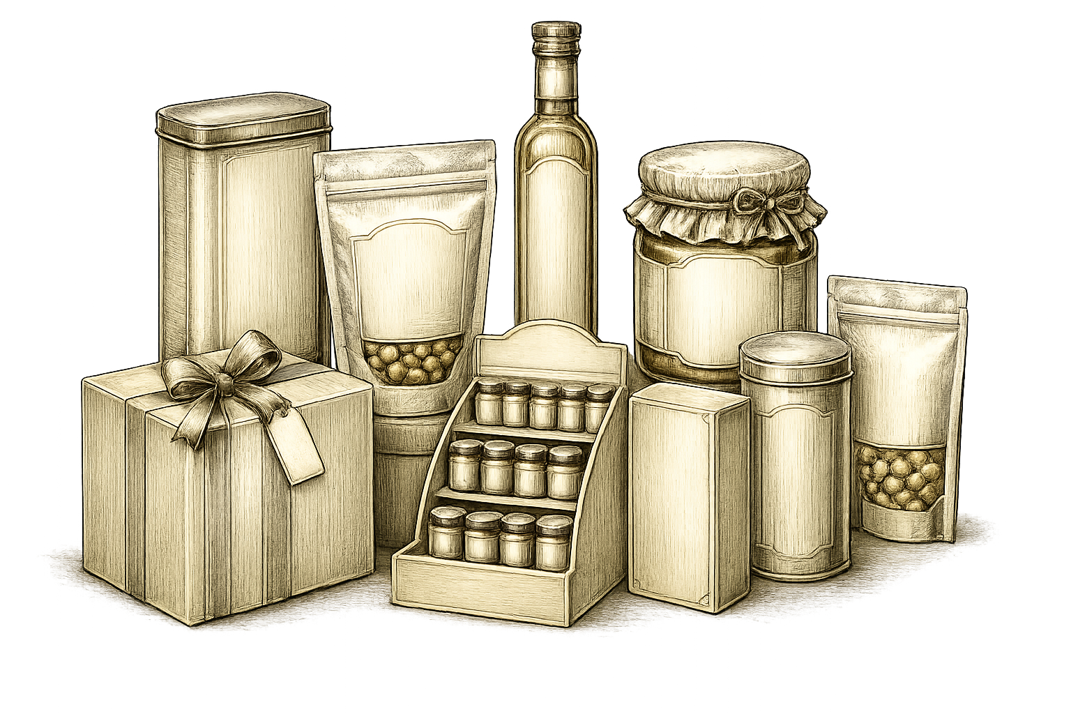 Private label packaging formats — tins, pouches, bottles, jars, and gift boxes